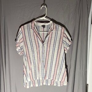 Eddie Bauer Pink and Blue Puff Sleeve Button Down Shirt